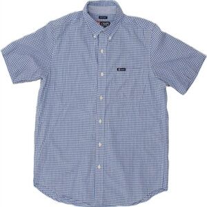 Chaps Ralph Lauren Button Up Shirt Mens Large Blue Check Short Sleeve Casual